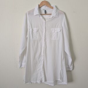 Lauren Ralph Lauren White Cotton Camp Shirt Tunic/Swim Coverup, Size 2X